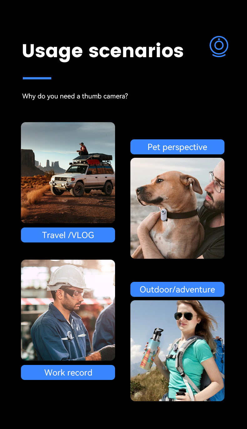 Pet Monitoring Camera with Magnetic Mount | HD Mini Thumb Camera & Silicone Collar