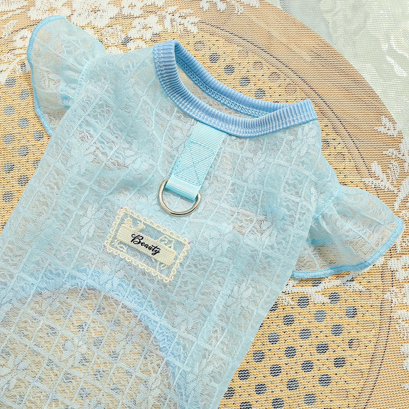 Lightweight Silky Mesh Dog Vest with Flying Sleeves & Harness Hole - for Bichon & Teddy Dogs