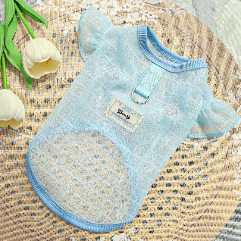 Lightweight Silky Mesh Dog Vest with Flying Sleeves & Harness Hole - for Bichon & Teddy Dogs