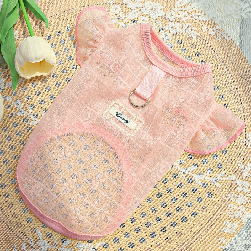 Lightweight Silky Mesh Dog Vest with Flying Sleeves & Harness Hole - for Bichon & Teddy Dogs