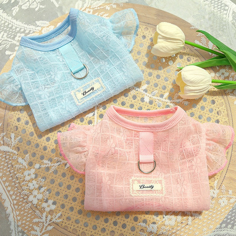 Lightweight Silky Mesh Dog Vest with Flying Sleeves & Harness Hole - for Bichon & Teddy Dogs