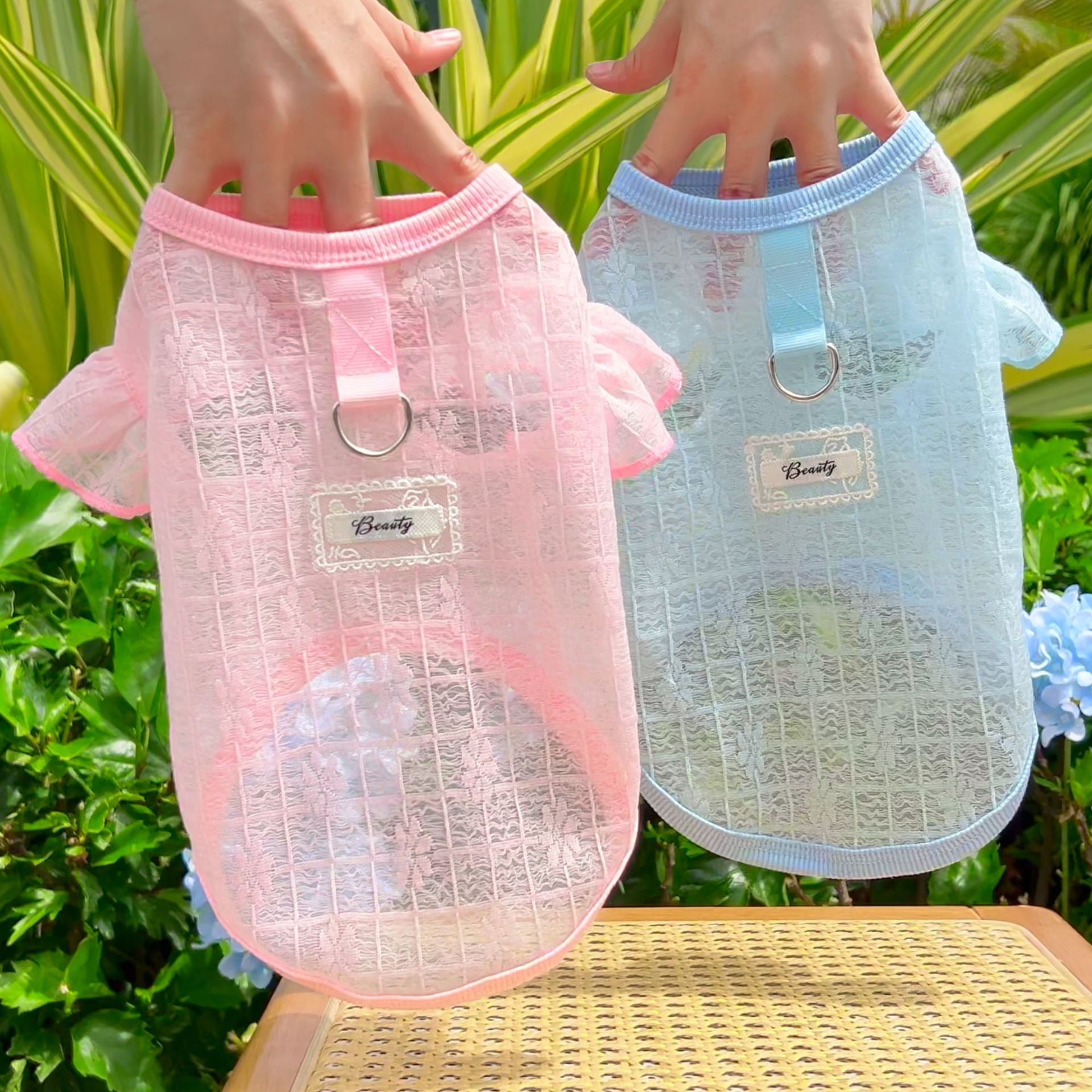 Lightweight Silky Mesh Dog Vest with Flying Sleeves & Harness Hole - for Bichon & Teddy Dogs