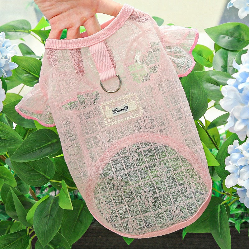 Lightweight Silky Mesh Dog Vest with Flying Sleeves & Harness Hole - for Bichon & Teddy Dogs