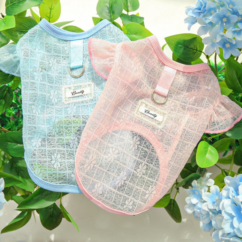 Lightweight Silky Mesh Dog Vest with Flying Sleeves & Harness Hole - for Bichon & Teddy Dogs