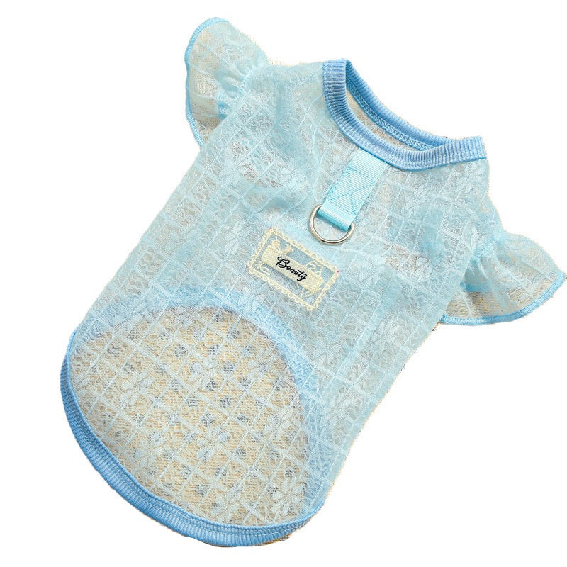 Lightweight Silky Mesh Dog Vest with Flying Sleeves & Harness Hole - for Bichon & Teddy Dogs