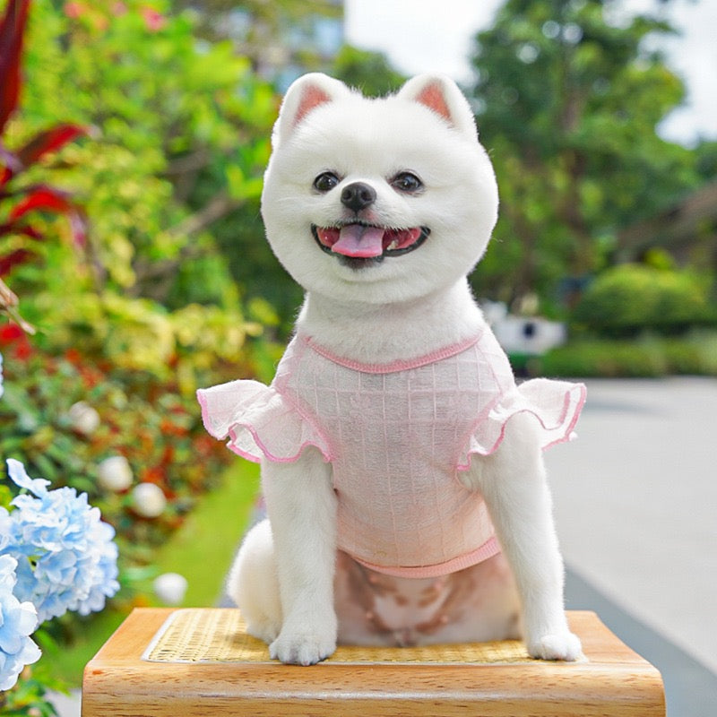 Lightweight Silky Mesh Dog Vest with Flying Sleeves & Harness Hole - for Bichon & Teddy Dogs
