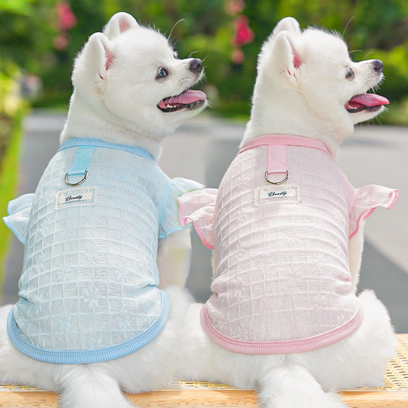 Lightweight Silky Mesh Dog Vest with Flying Sleeves & Harness Hole - for Bichon & Teddy Dogs