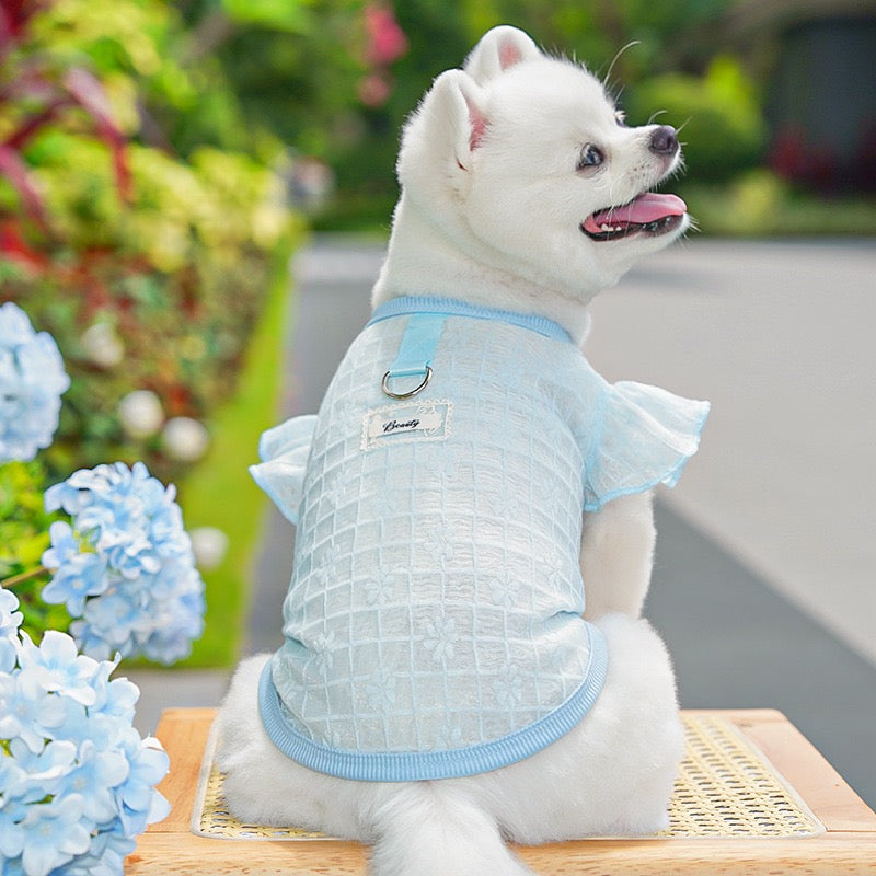 Lightweight Silky Mesh Dog Vest with Flying Sleeves & Harness Hole - for Bichon & Teddy Dogs
