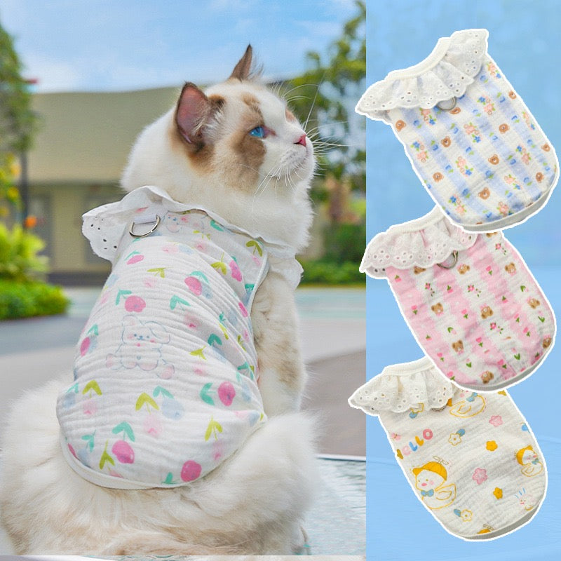 Meowtain Breeze! Cotton-Viscose Cat Cooling Suit with Leash Loops - Ultra-Breathable Anti-Shedding Summer Clothes for Indoor Cats, Air Conditioning Comfort Wear with Soft Fur Guard Technology"