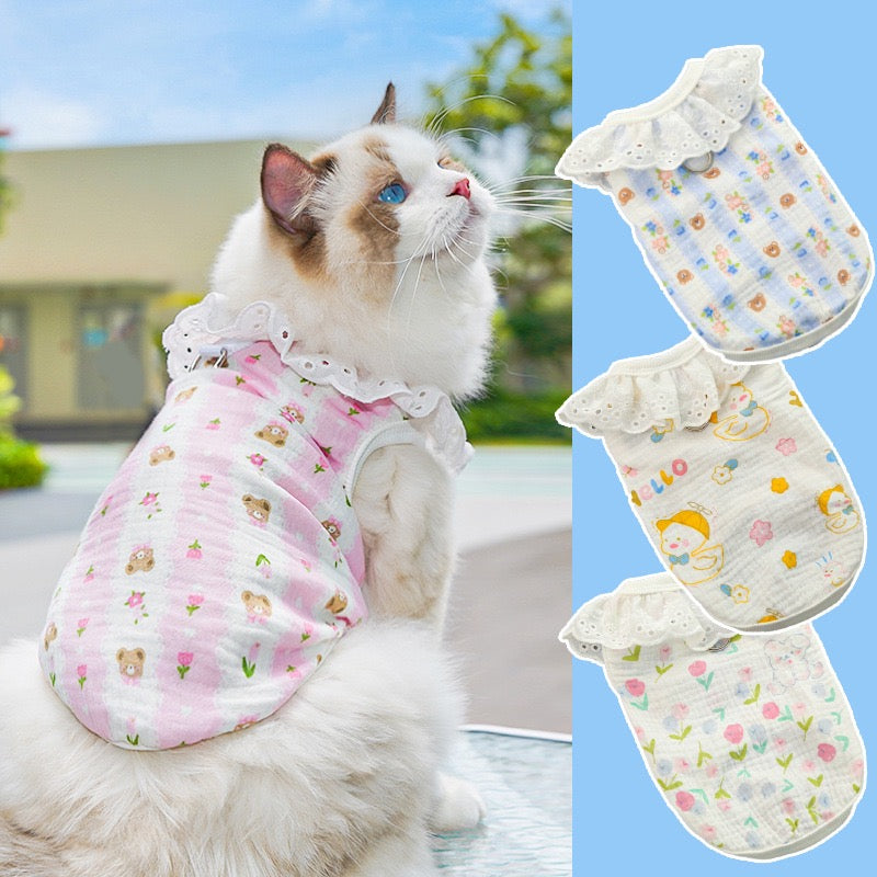 Meowtain Breeze! Cotton-Viscose Cat Cooling Suit with Leash Loops - Ultra-Breathable Anti-Shedding Summer Clothes for Indoor Cats, Air Conditioning Comfort Wear with Soft Fur Guard Technology"