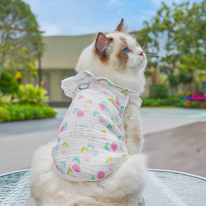 Meowtain Breeze! Cotton-Viscose Cat Cooling Suit with Leash Loops - Ultra-Breathable Anti-Shedding Summer Clothes for Indoor Cats, Air Conditioning Comfort Wear with Soft Fur Guard Technology"