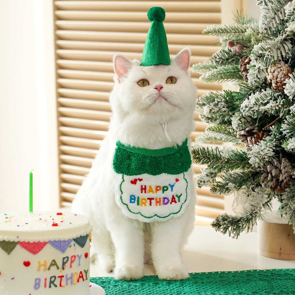 "Pawty Perfect! Birthday Bandana Bib & Hat Set for Dogs/Cats - Adjustable Soft Pet Party Accessories with Secure Fit for Photo Shoots, Pawty Celebrations & Fur Baby Birthdays (3-Piece Matching Kit)"
