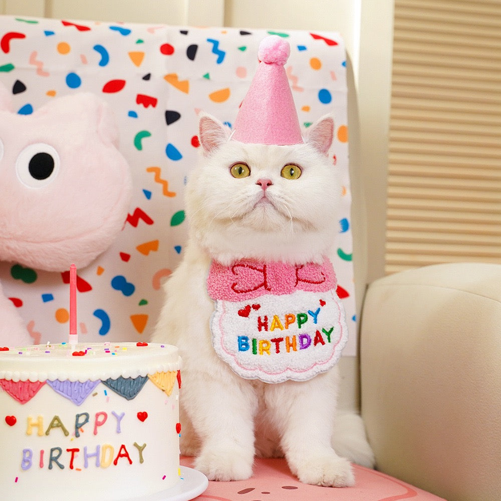 "Pawty Perfect! Birthday Bandana Bib & Hat Set for Dogs/Cats - Adjustable Soft Pet Party Accessories with Secure Fit for Photo Shoots, Pawty Celebrations & Fur Baby Birthdays (3-Piece Matching Kit)"