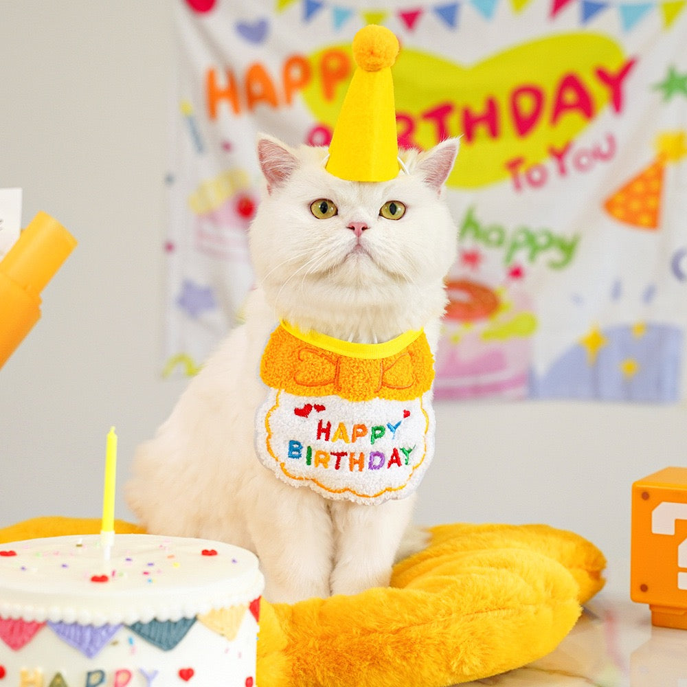 "Pawty Perfect! Birthday Bandana Bib & Hat Set for Dogs/Cats - Adjustable Soft Pet Party Accessories with Secure Fit for Photo Shoots, Pawty Celebrations & Fur Baby Birthdays (3-Piece Matching Kit)"