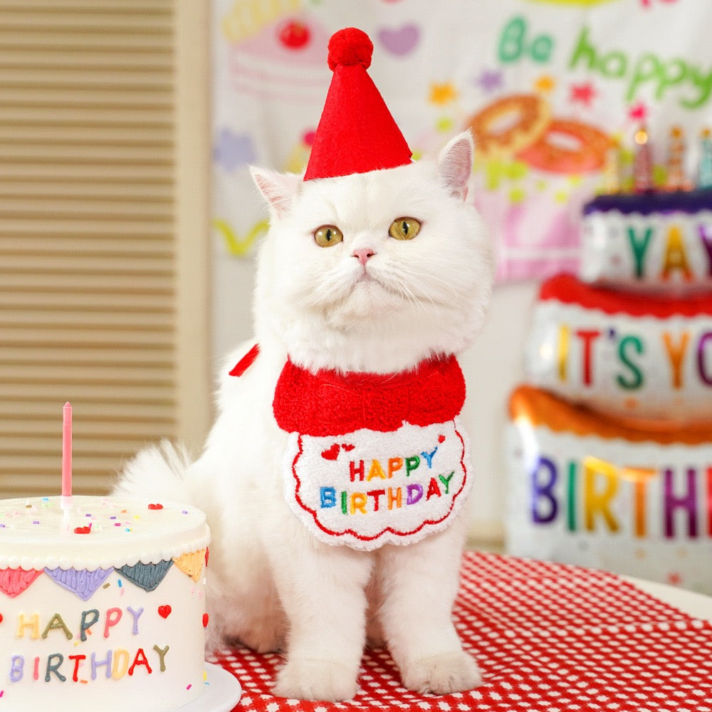 "Pawty Perfect! Birthday Bandana Bib & Hat Set for Dogs/Cats - Adjustable Soft Pet Party Accessories with Secure Fit for Photo Shoots, Pawty Celebrations & Fur Baby Birthdays (3-Piece Matching Kit)"