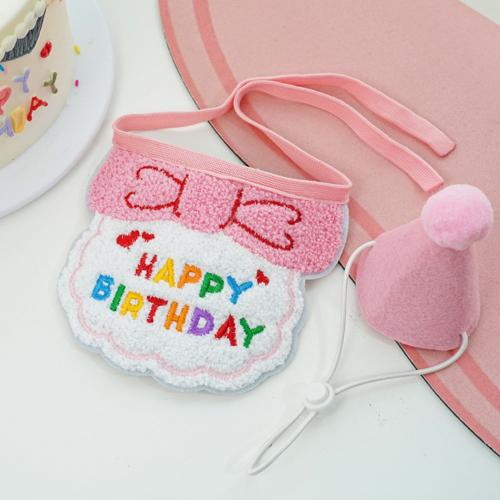 "Pawty Perfect! Birthday Bandana Bib & Hat Set for Dogs/Cats - Adjustable Soft Pet Party Accessories with Secure Fit for Photo Shoots, Pawty Celebrations & Fur Baby Birthdays (3-Piece Matching Kit)"